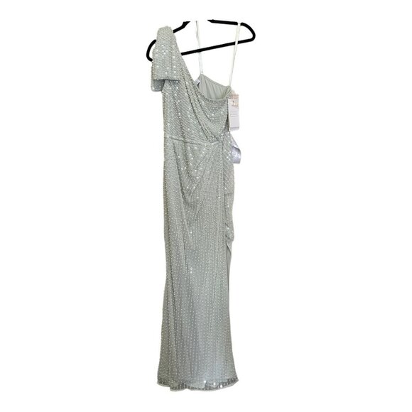 Mac Duggal Maxi Dress Pearl Embellished One Shoulder Formal Gown Size 12 NWT - Picture 4 of 10